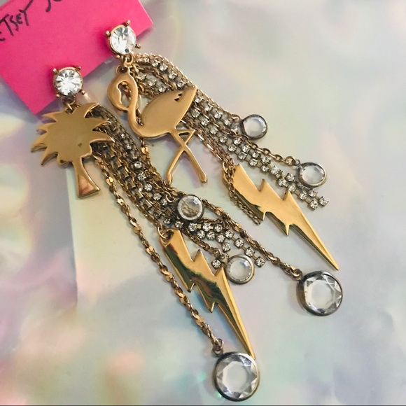 Flamingo lightning charm earrings Betsey Johnson
